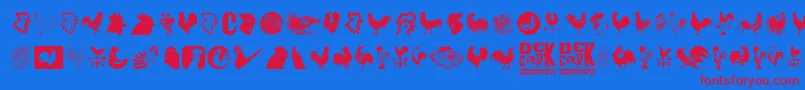 Cock-Schriftart – Rote Schriften auf blauem Hintergrund