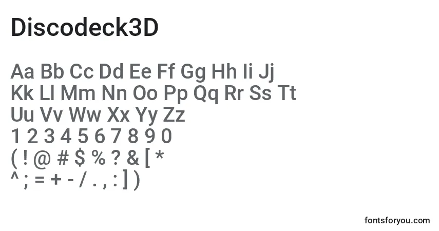 Czcionka Discodeck3D – alfabet, cyfry, specjalne znaki