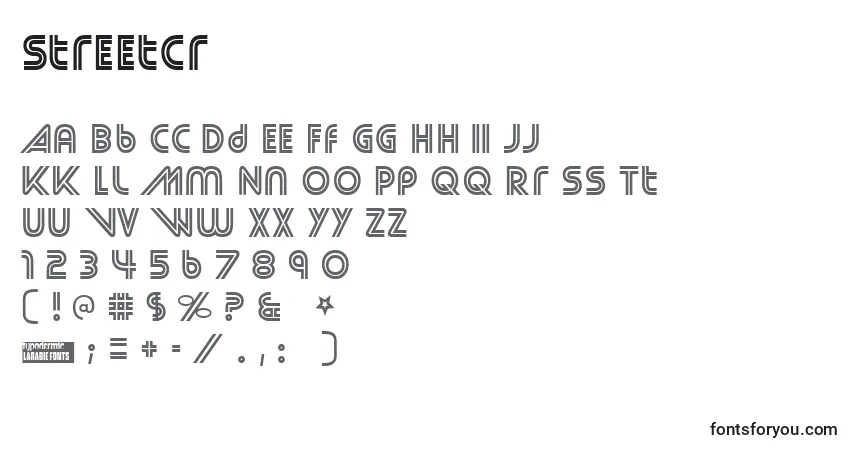 A fonte Streetcr – alfabeto, números, caracteres especiais