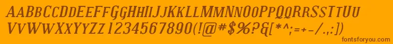 CovingtonScExpBoldItalic-Schriftart – Braune Schriften auf orangefarbenem Hintergrund