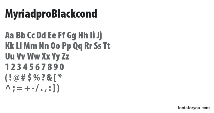A fonte MyriadproBlackcond – alfabeto, números, caracteres especiais