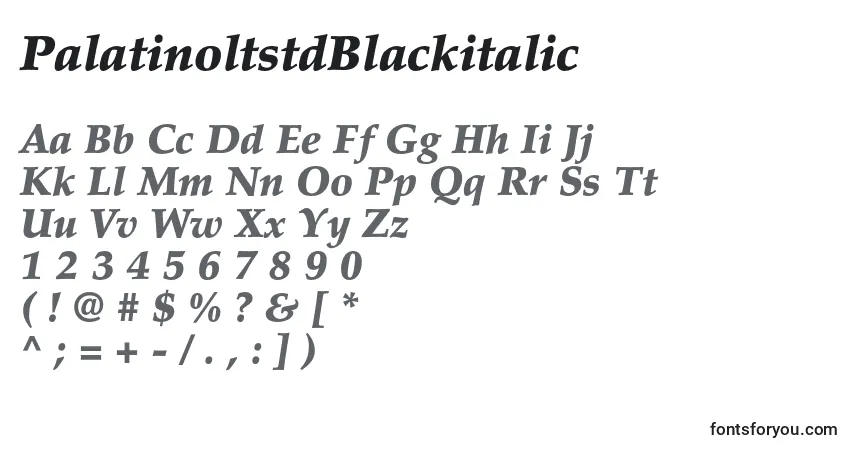 Шрифт PalatinoltstdBlackitalic – алфавит, цифры, специальные символы
