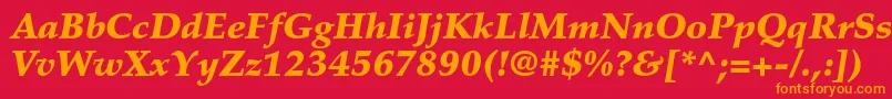 PalatinoltstdBlackitalic-Schriftart – Orangefarbene Schriften auf rotem Hintergrund