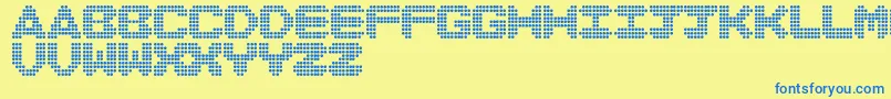 フォントDiscoNeverDies – 青い文字が黄色の背景にあります。