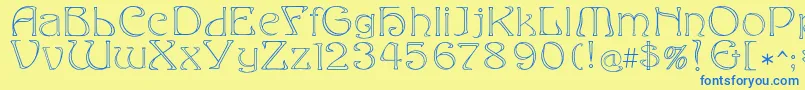 フォントEddaoutline – 青い文字が黄色の背景にあります。