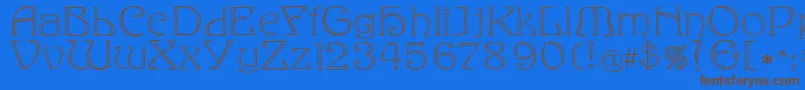 フォントEddaoutline – 茶色の文字が青い背景にあります。