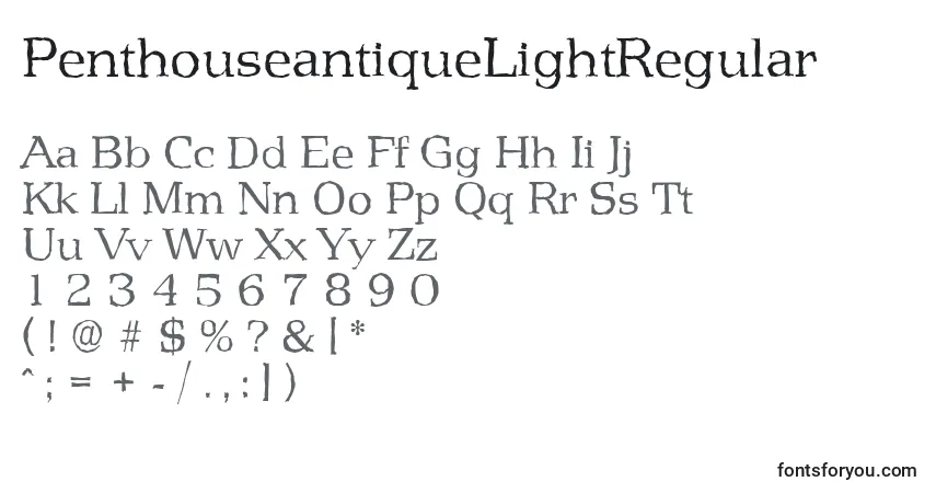 A fonte PenthouseantiqueLightRegular – alfabeto, números, caracteres especiais