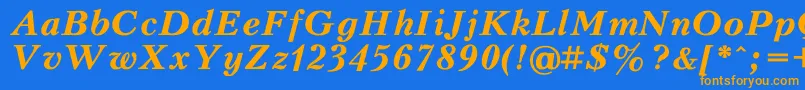 フォントPeterburgBoldItalic – オレンジ色の文字が青い背景にあります。