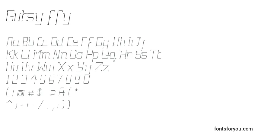 A fonte Gutsy ffy – alfabeto, números, caracteres especiais