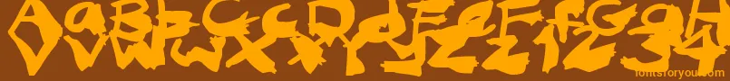 NightmareInkフォントについての詳細 フォントNightmareInk – オレンジ色の文字が茶色の背景にあります。