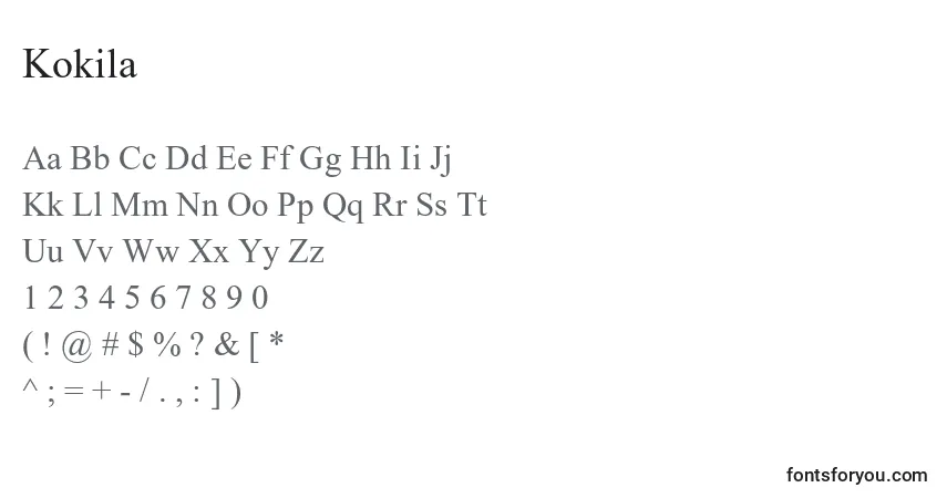 Шрифт Kokila – алфавит, цифры, специальные символы