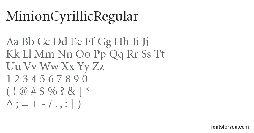 A fonte MinionCyrillicRegular – alfabeto, números, caracteres especiais