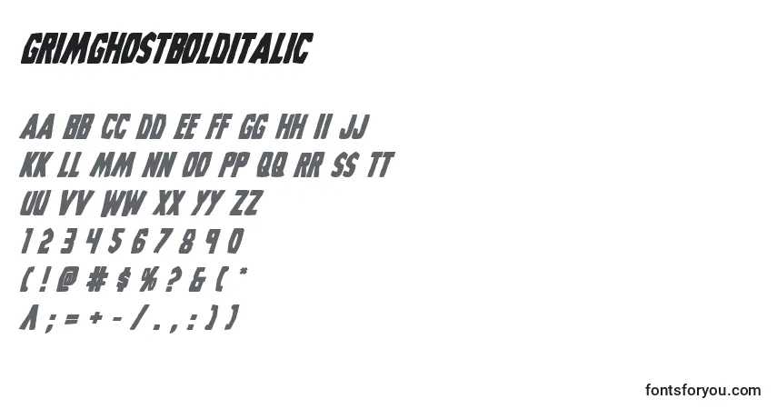 A fonte Grimghostbolditalic – alfabeto, números, caracteres especiais