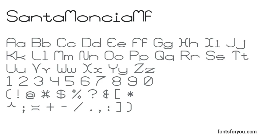 Czcionka SantaMonciaMf – alfabet, cyfry, specjalne znaki