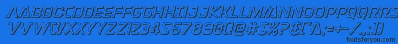 Discotechia3D-Schriftart – Schwarze Schriften auf blauem Hintergrund