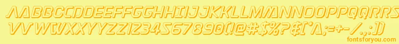 フォントDiscotechia3D – オレンジの文字が黄色の背景にあります。