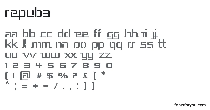 Czcionka Repub3 – alfabet, cyfry, specjalne znaki