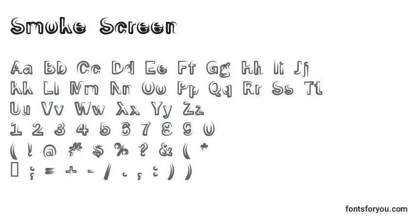 Czcionka Smoke Screen – alfabet, cyfry, specjalne znaki