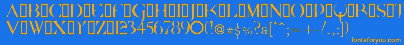 フォントQuake ffy – オレンジ色の文字が青い背景にあります。