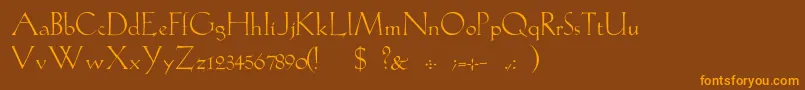 フォントGabelLight – オレンジ色の文字が茶色の背景にあります。