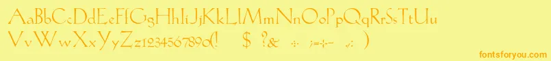 GabelLight-Schriftart – Orangefarbene Schriften auf gelbem Hintergrund