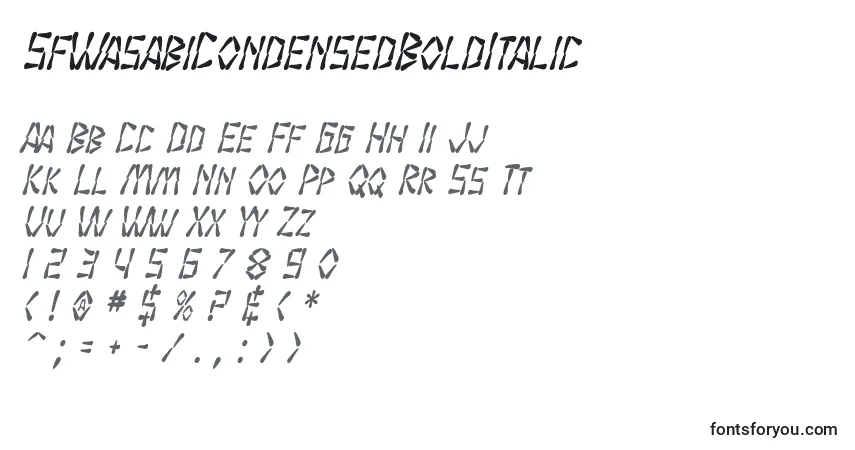 Шрифт SfWasabiCondensedBoldItalic – алфавит, цифры, специальные символы