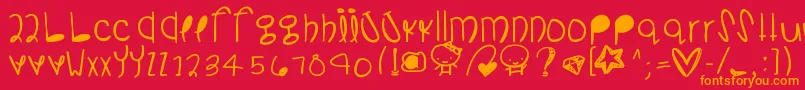 Somanydetails-Schriftart – Orangefarbene Schriften auf rotem Hintergrund