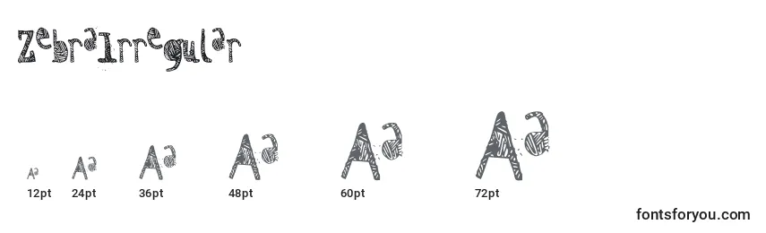 Размеры шрифта ZebraIrregular