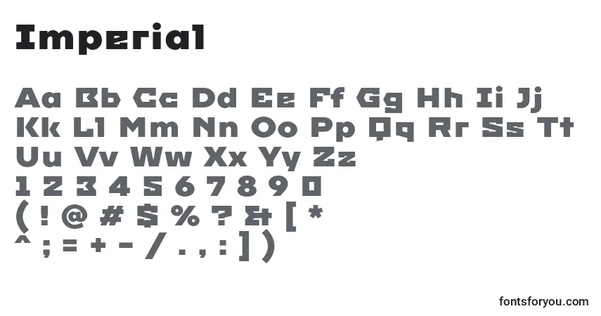 A fonte Imperial – alfabeto, números, caracteres especiais