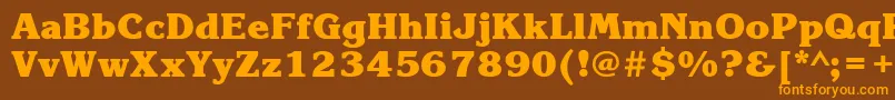 フォントKorinnablackcttBold – オレンジ色の文字が茶色の背景にあります。