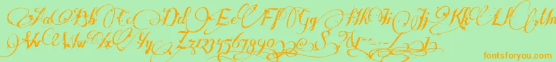 Manyweatz-Schriftart – Orangefarbene Schriften auf grünem Hintergrund