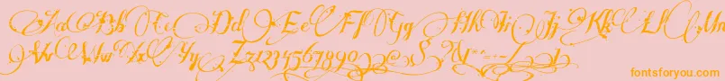 Manyweatz-Schriftart – Orangefarbene Schriften auf rosa Hintergrund