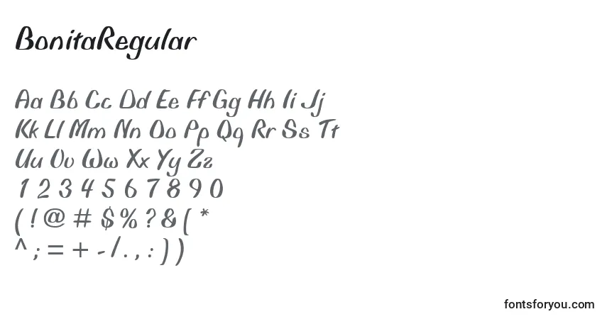 A fonte BonitaRegular – alfabeto, números, caracteres especiais