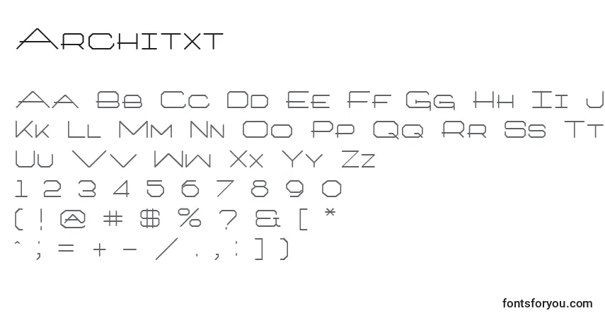 A fonte Architxt – alfabeto, números, caracteres especiais