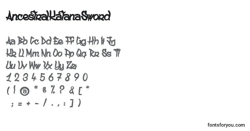 Schriftart AncestralKatanaSword – Alphabet, Zahlen, spezielle Symbole