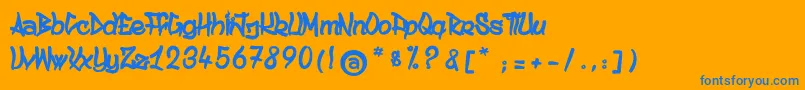 AncestralKatanaSword-Schriftart – Blaue Schriften auf orangefarbenem Hintergrund