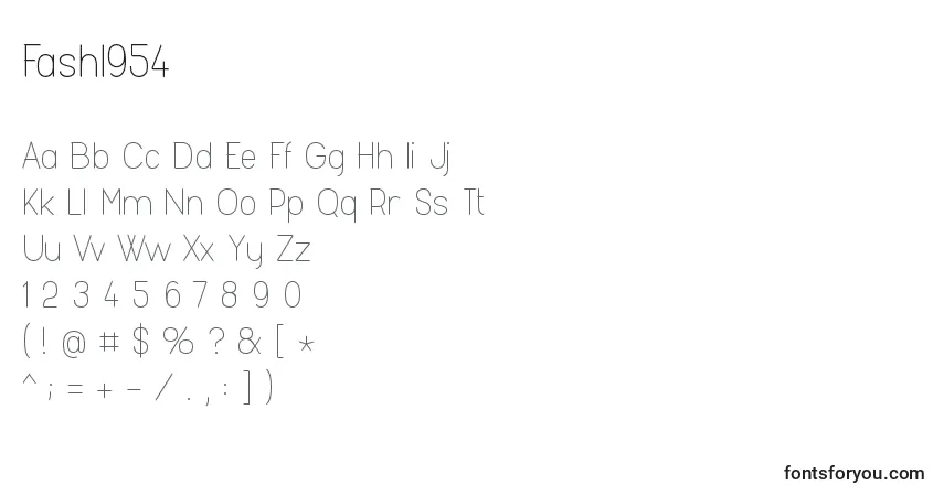 Czcionka Fashl954 – alfabet, cyfry, specjalne znaki