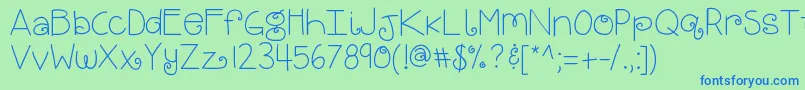 Kbbrightandmerry-Schriftart – Blaue Schriften auf grünem Hintergrund