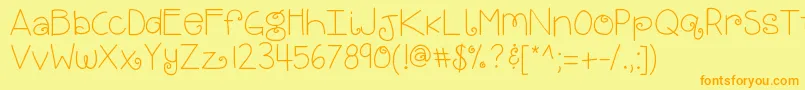 Kbbrightandmerryフォントについての詳細 フォントKbbrightandmerry – オレンジの文字が黄色の背景にあります。