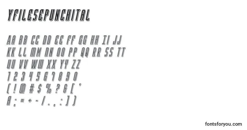 A fonte Yfilesepunchital – alfabeto, números, caracteres especiais