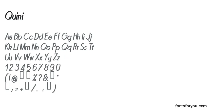Schriftart Quini – Alphabet, Zahlen, spezielle Symbole