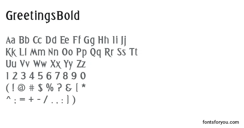 Шрифт GreetingsBold – алфавит, цифры, специальные символы