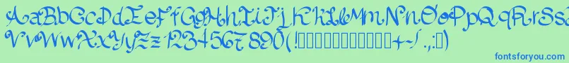 フォントLazydog – 青い文字は緑の背景です。