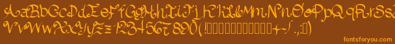 フォントLazydog – オレンジ色の文字が茶色の背景にあります。