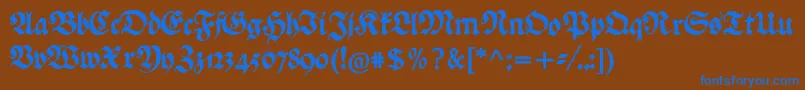 Ehmckefederfraktur-Schriftart – Blaue Schriften auf braunem Hintergrund