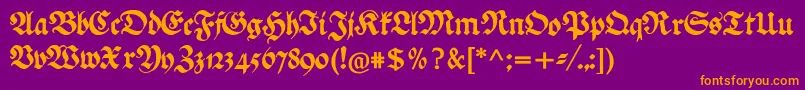 フォントEhmckefederfraktur – 紫色の背景にオレンジのフォント