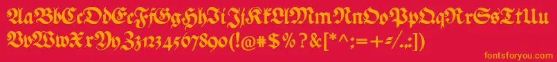 フォントEhmckefederfraktur – 赤い背景にオレンジの文字