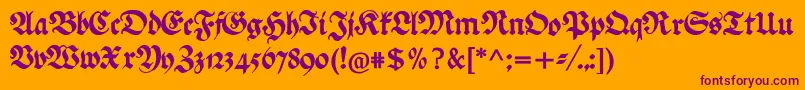 Ehmckefederfraktur-Schriftart – Violette Schriften auf orangefarbenem Hintergrund