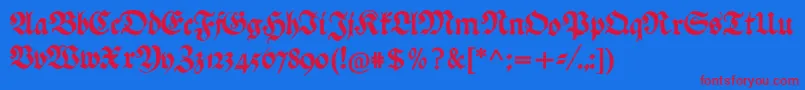 Ehmckefederfraktur-Schriftart – Rote Schriften auf blauem Hintergrund