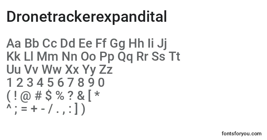 Шрифт Dronetrackerexpandital – алфавит, цифры, специальные символы